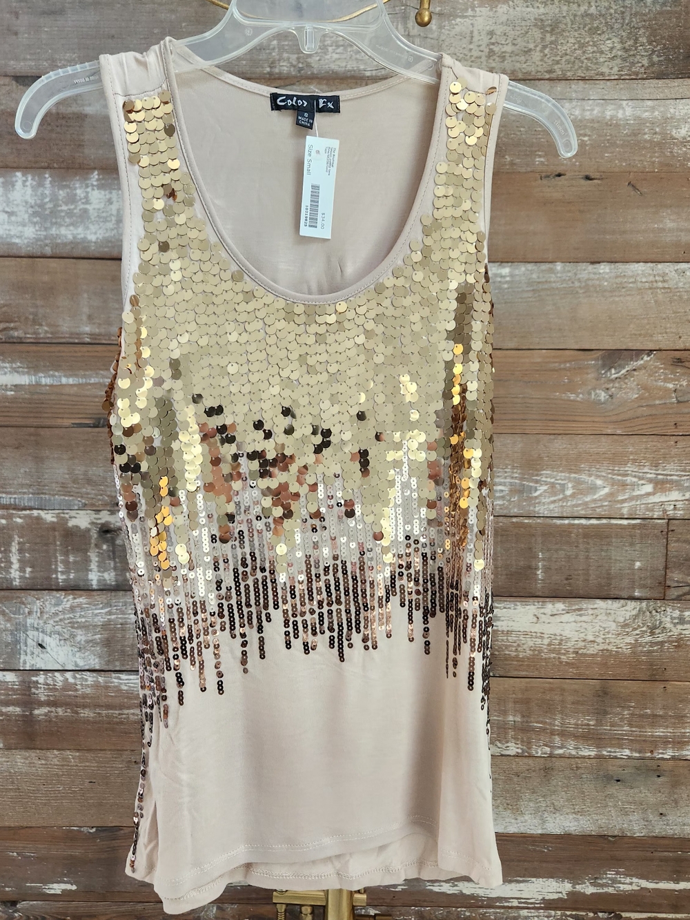 Sleeveless Sequin Tank Top in Blush and Gold